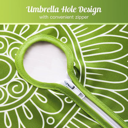 UMINEUX 60" Outdoor Round Tablecloth with Umbrella Hole and Zipper | Spring/Summer Waterproof Round Patio Table Cover for Picnic/BBQ/Garden, Green Circle