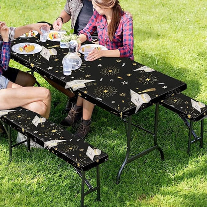 Grad Table Cloth for Birthday, Graduation, Restaurant, Wedding Decoration, Elastic Table Cloth for Graduation Party 3 PCS Set