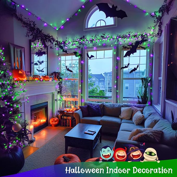 JMEXSUSS 400 LED Purple and Green Halloween Lights | 132ft Remote Control Halloween String Lights Plug in, Christmas Lights Indoor Outdoor for Yard Tree Porch Halloween Decor