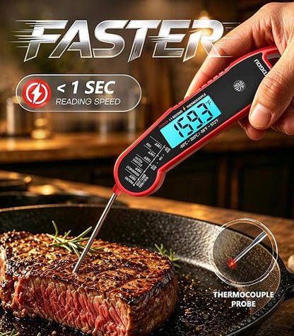 Atogou Professional Meat Thermometer Digital for Cooking Food, <1 Sec Instant Read & ±0.5℉ Accuracy, IP67 Waterproof, Thermocouple Sensor Probe, for Kithchen, BBQ, Grill, Red
