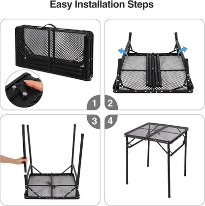 Portable Grill Table for Outside, Aluminum Square Folding Grill Stand Table for Outdoor Camping Picnic BBQ, Lightweight Adjustable Height, 24"x24", Black