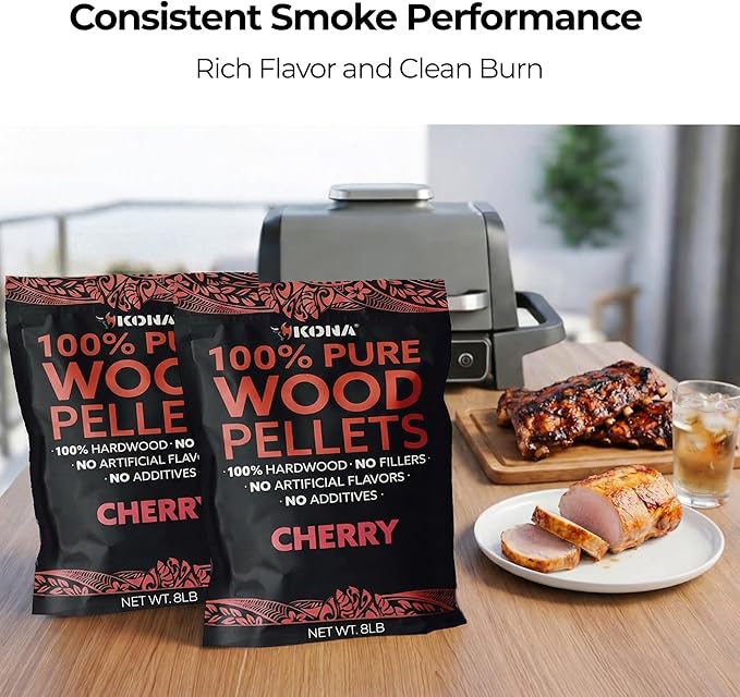 Kona 100% Cherry Smoker Pellets, Intended for Ninja Woodfire Outdoor Grill, 8 lb Resealable Bags
