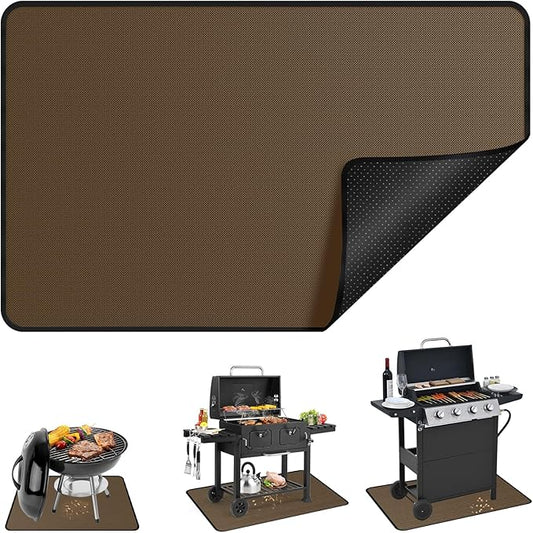 Under Grill Mat for Outdoor Grill, Anze 4-Layer Fireproof Deck Protector Double-Sided Fire-Resistant Patio Floor Matt Oilproof Waterproof BBQ Fireplace Pad 36 x 48 inch, Brown