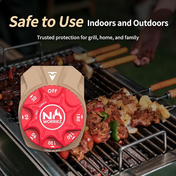 NO WORRIEZ 3 Hour Bypass Safety Auto Shut-Off Gas Timer for Propane & Natural Gas | Outdoor Grill, Fire Pit, Pizza Oven | – 100,000 BTU w/ 3/8" Flared Male Connector & Female Hose, Patent Pending