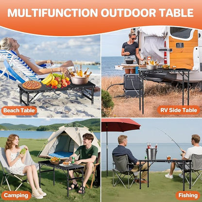 FUNYKICH 3ft Aluminum Folding Camping Table, 3 Height Adjustable Max 29.4" | 35.4''x15.7'' Tabletop, Ultralight Portable Design with Carry Handle for Car Travel, Camping, Backyard, Beach & Picnic, Balck
