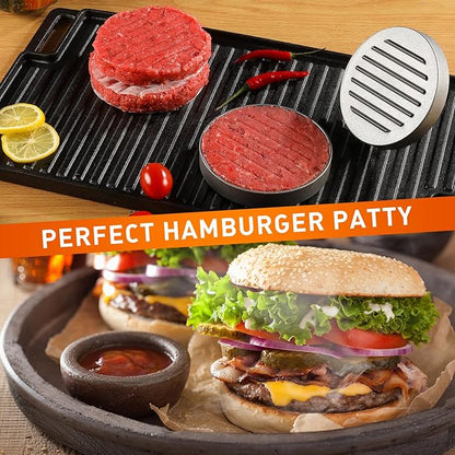 Burger Press Patty Maker Non-Stick Aluminum Hamburger Mold with 100 Free Patty Papers, for Beef Veggie Burger BBQ Barbecue Grill Dishwasher Safe, BPA Free