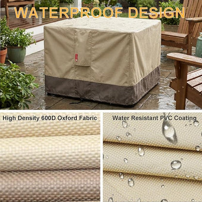 SheeChung Fire Pit Cover Square 28" L x 28" W x 25" H,Waterproof 600D Heavy Duty Outdoor Fire Pit Table Cover, Fits 24-28 Inch Square Fireplace,Gas Fire Pit Cover,Beige