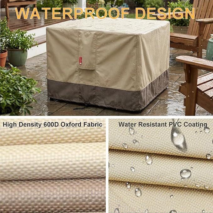 SheeChung Gas Fire Pit Cover Square - 600D Heavy Duty Patio Outdoor Fire Pit Table Cover with PVC Coating,100% Waterproof,Air Vents,Fits for 29/30/31/32 inch Fire Pit/Table Cover (32”L x 32”W x 24”H)
