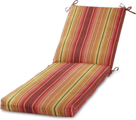 Modern Outdoor Chaise Lounge Cushion with Ties – Durable Polyester Fabric, Channel-Filled Polyfiber Insert, Removable Zippered Cover, Kinnabari Stripe