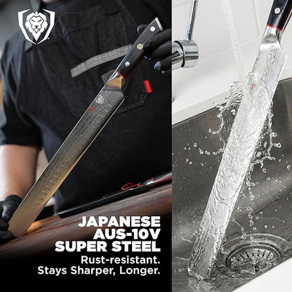 Dalstrong Carving Slicing Knife - 12 inch - Shogun Series ELITE - Granton Edge - Japanese AUS-10V Super Steel Kitchen Knife - Damascus - Vacuum Treated - Slicer Kitchen Knife - Sheath Included
