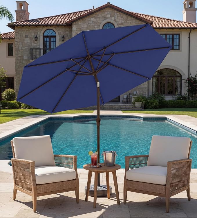 9FT Auto-Tilt Patio Umbrella|Outdoor Market Table Umbrella with 8 Fiberglass Ribs for Pool,Deck&Backyard