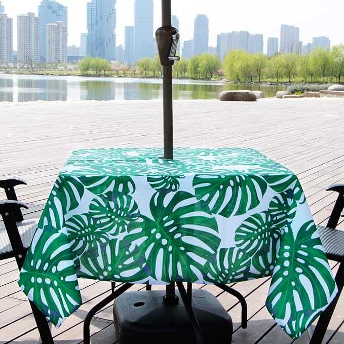 EHouseHome Outdoor Indoor 60inch SquareTablecloth with Umbrella Hole and Zipper, Waterproof Zippered Patio Table Cloths, Spring/Summer Table Covers for Backyard Circular Table/BBQs/Picnic