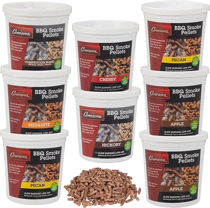 Camerons Smoking Wood Pellets (Apple, Cherry, Competition Blend, Hickory, Mesquite, Pecan) - 8 Pint Value Pack - 100% All Natural Wood Pellets for Smoker & Pellet Grill - BBQ Grilling Gift Set for Dad