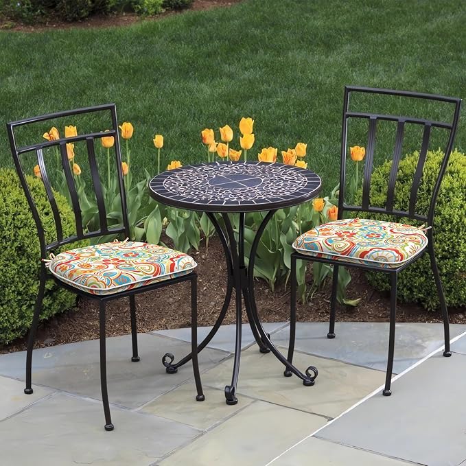 DYTXIII Set of 2 Outdoor Chair Cushions with Ties,Water Repellent Patio Chair Pads 17"x 16" for Outdoor Furniture,Round Corner Seat Cushions for Garden Yard Kitchen Flower Red