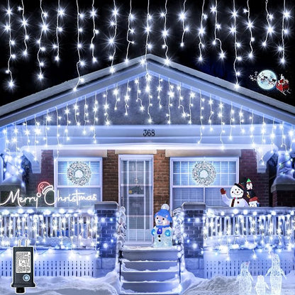 400 LED Icicle Lights for Outside 33FT White Christmas Lights Outdoor | Connectable Plug in Icicle Christmas Lights 8 Modes Waterproof with 75 Drops for Party Holiday Wedding Decoration