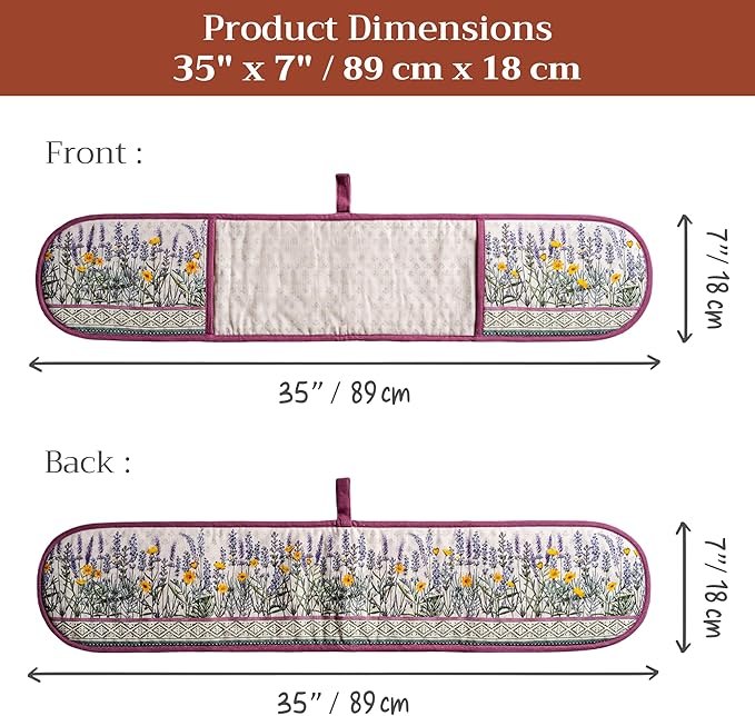 Maison d' Hermine Double Oven Mitts 100% Cotton 7"x35" Double Oven Mitt Heat Resistant BBQ Cooking Gloves with Loop Baking Grilling Kitchen Hotel Home Farmhouse Spring Summer (Fanny Lavender)