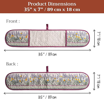 Maison d' Hermine Double Oven Mitts 100% Cotton 7"x35" Double Oven Mitt Heat Resistant BBQ Cooking Gloves with Loop Baking Grilling Kitchen Hotel Home Farmhouse Spring Summer (Fanny Lavender)