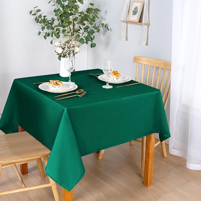 DWCN Square Tablecloth - 60 x 60 Inch - Waterproof Stain and Wrinkle Resistant Washable Table Cloth, Decorative Fabric Table Cover for Kitchen Dining Room Party and Outdoor Use, Emerald Green