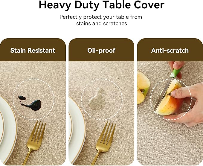 Romanstile 100% Waterproof PVC Tablecloth, Square Oil Spill Proof Stain Resistant Vinyl Table Cloth, Wipe Clean Plastic Table Covers for Kitchen/Dining/Parties - 54 x 54 Inch, Khaki
