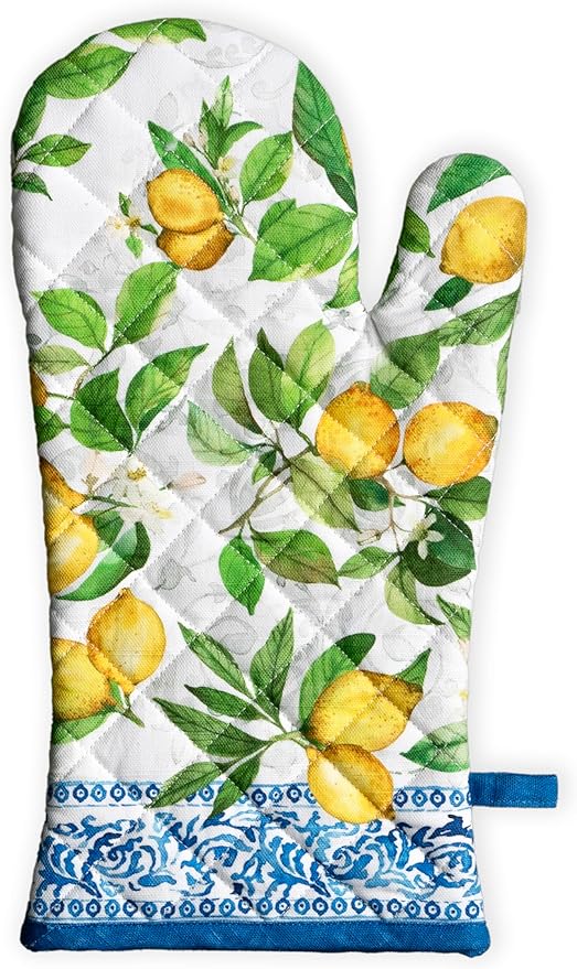 Maison d'Hermine Oven Gloves 100% Cotton Oven Mitt 7" x 13" with Loop Heat Resistant BBQ Cooking Gloves Baking Grilling Kitchen Hotel Home Farmhouse Spring Summer (Pack of 1, Cedrat)