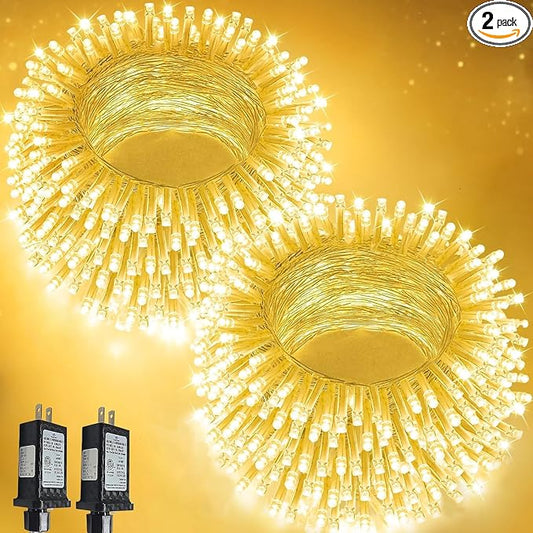 2-Pack 66FT 200 LED String Lights Indoor Outdoor Waterproof, 13 Modes Christmas Lights on Clear Wire, Twinkle Fairy String Lights for Xmas Tree Wedding Party Bedroom Garden Decorations (Warm White)