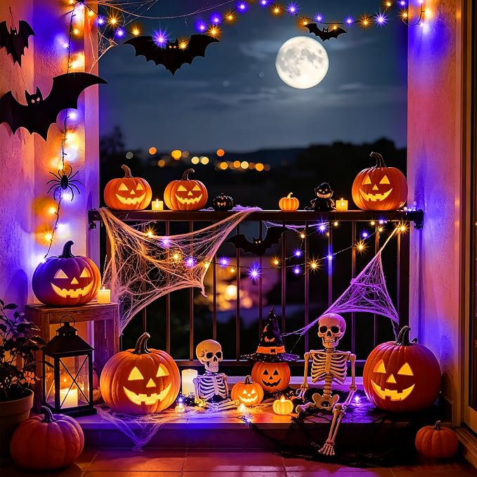 KNONEW LED String Lights Orange and Purple 99FT 300 LED Halloween Lights with 8 Modes Memory for Home Tree Yard Room Indoor & Outdoor Decorations