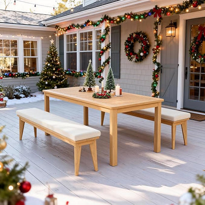 Wisteria Lane 3 Pieces Acacia Patio Dining Set for 4 | Patio Dining Table and Chairs Set with Cushion, Modern Outdoor Dining Furniture Set for Deck Lawn Backyard Garden, Beige
