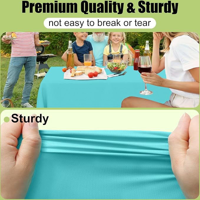 Smiry Disposable Table Cloth - 10 Pack, 54 x 108 Inch Waterproof Rectangle Tablecloths for Parties, Decorative Plastic Table Cover, Leakproof & Sturdy, Teal