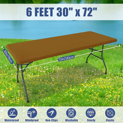 Moosfor Spandex 6 Foot Rectangle Table Cloth, Elastic Fitted Tablecloths for Picnic, Stretch Washable Patio Table Cover for Outdoor, Camping, Banquet and Parties (Dark Brown, 30"x72")