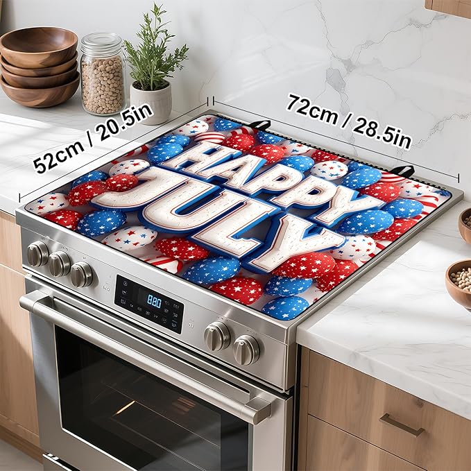 Patriotic Stove Top Cover, Heat Resistant Electric Stove Protector Mat, Large Diatomite Kitchen Counter Mat, Independence Day Decor American Flag Kitchen Accessory (happy july, 28x20 Inch)