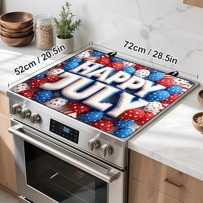 Patriotic Stove Top Cover, Heat Resistant Electric Stove Protector Mat, Large Diatomite Kitchen Counter Mat, Independence Day Decor American Flag Kitchen Accessory (happy july, 28x20 Inch)