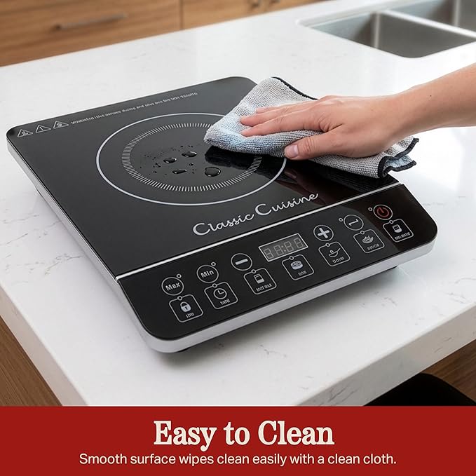Induction Cooktop - Multifunctional 1800W Electric Stove Top - Hot Plate with Built-In Safety Tools and 10 Power Settings by Classic Cuisine (Black)