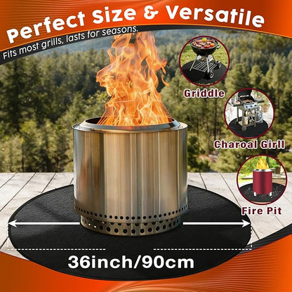 Grill Mat 36 Inch Fire Pit Mat for Solo Stove Bonfire Accessories Double-Sided Fireproof Waterproof Grill Pad Round Under Grill Mat Reusable Oil-Proof Deck Patio Lawn BBQ Fireproof Outdoor