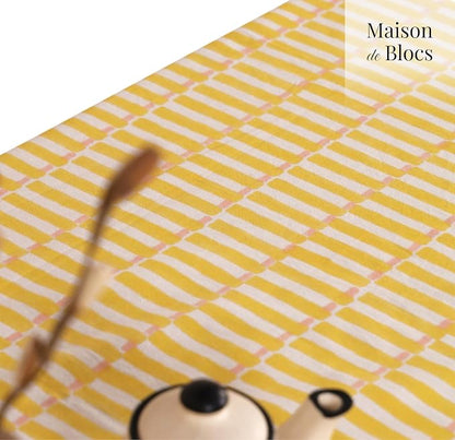 100% Cotton Hand Block Printed, Tablecloth for Kitchen, Dining, Table Cover for Parties, Chritmas, Weddings, Barbecues and Summer picnics Table Cloth (Yellow & Pink, 60" x 90")