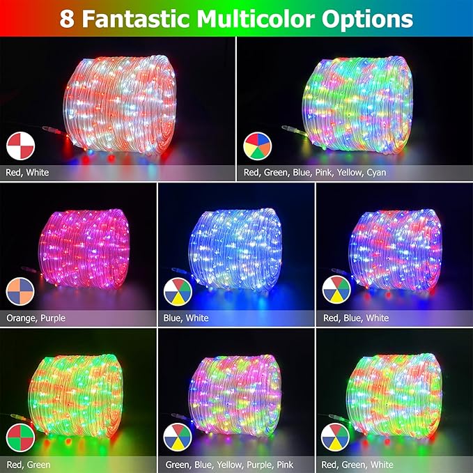 100ft LED Rope Lights for Outside, 25 Colors IP68 Waterproof, Dimmable Warm White RGB Outdoor String Lights, Red White Blue for Memorial Day Patriotic Decorations, Fairy Lights for Indoor Bedroom