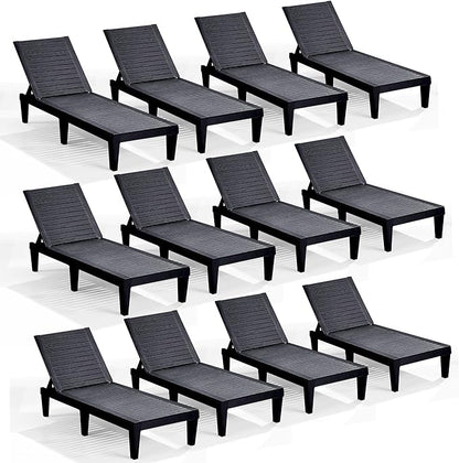 Nestl Patio Chairs - Black Chaise Lounge Chair Outdoor, 5-Position Adjustable Sun Tanning Chair, Waterproof Pool Lounge Chairs Set of 12, Reclining Lawn Chair, Lightweight Outdoor Lounge Chairs