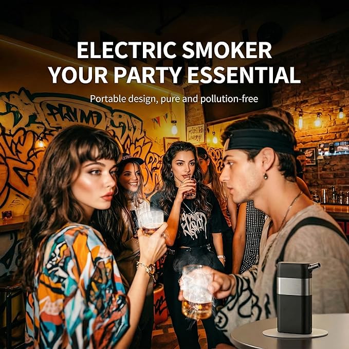 Electric Cocktail Smoker with LED Display – Rechargeable Whiskey Smoke Infuser for Drinks & Food – Includes 6 Wood Chips & Ice Mold – USB Powered Bar Tool for Home Bartenders