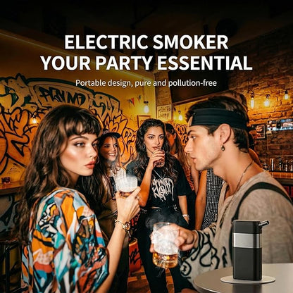 Electric Cocktail Smoker with LED Display – Rechargeable Whiskey Smoke Infuser for Drinks & Food – Includes 6 Wood Chips & Ice Mold – USB Powered Bar Tool for Home Bartenders