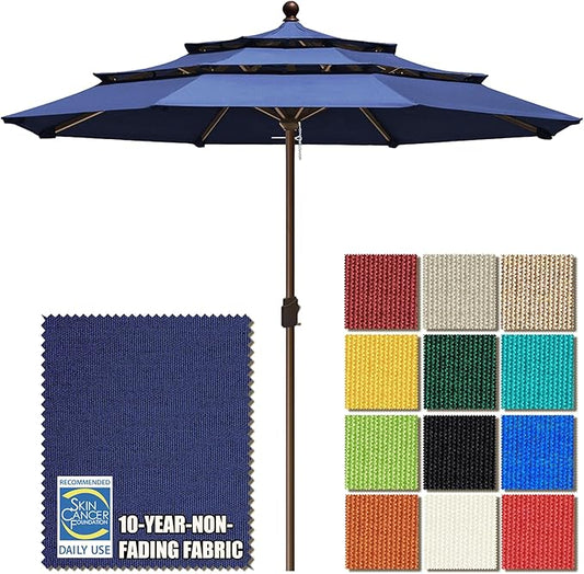 EliteShade USA 10-Year-Non-Fading 11ft 3-Tier Market Patio Umbrella, Commercial Grade Outdoor Table Umbrella with Crank Open, Windproof & UPF 50+ UV Protection, Heavy Duty Ventilation for Garden, Deck, Pool, Backyard, Beach & Bistro, No Tilt, Navy Blue