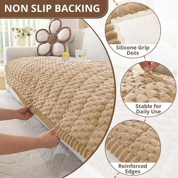 OstepDecor Couch Cover for Dogs, Washable Non Slip Sofa Cover for Pets | Soft Couch Covers for Sofa, Loveseat and Sectional, Furniture Protector Against Pet Hair & Dirt (27.6" x 59", Khaki)