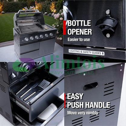 BBQ Island Outdoor Kitchen: 46-Inch 4-Burner 72000 BTU Modular Outdoor Grill Island with Rotisserie Kit and Side Burner - Pre-Assembled with Storage & Wheels