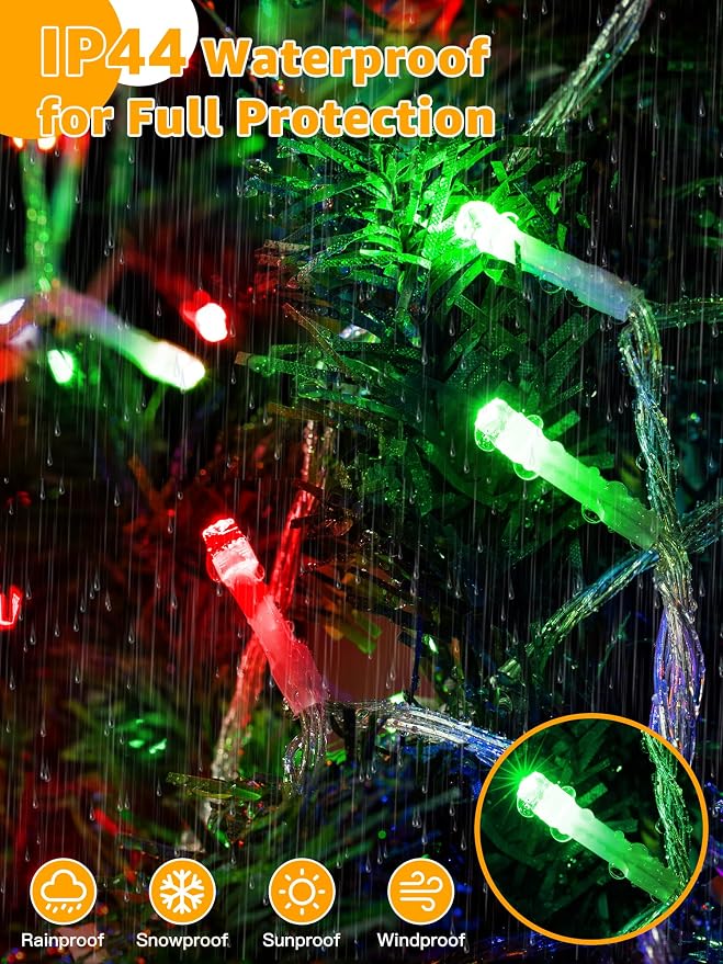 Guhope Christmas Lights 600 LED 98FT, Waterproof Outdoor String Lights with Remote and Timer, 8 Modes Dimmable Fairy Lights for Indoor Outdoor Wedding Party Holiday Decorations (Red and Green)