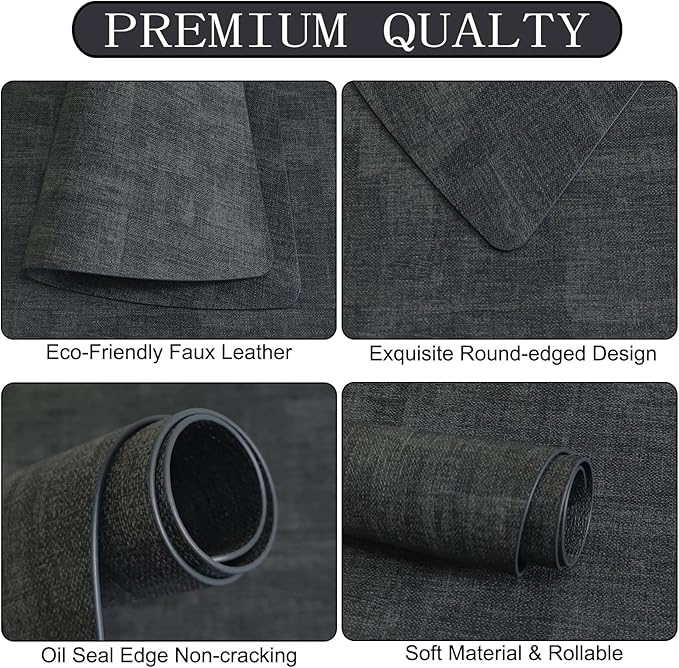 Round Table Placemats Set of 4, Faux Leather Wedge Shape Place Mats Heat Resistant Wipeable Washable Table Mats, Heavy Duty Kitchen Dining Mats(Dark gray)