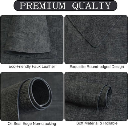 Round Table Placemats Set of 4, Faux Leather Wedge Shape Place Mats Heat Resistant Wipeable Washable Table Mats, Heavy Duty Kitchen Dining Mats(Dark gray)