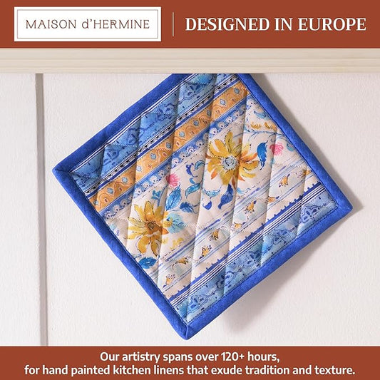 Maison d' Hermine Pot Holders 100% Cotton Heat Resistant Potholders 8" x 8" Hot Pads with Loop BBQ Cooking Baking Hotel Farmhouse Kitchen Handling Hot Pans Spring Summer (Pack of 1, Girassol)