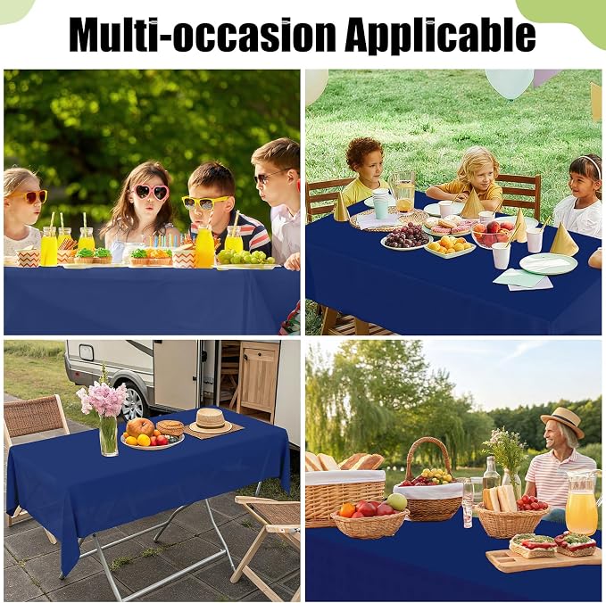 Smiry Disposable Table Cloth - 6 Pack, 54 x 156 Inch Waterproof Rectangle Tablecloths for Parties, Decorative Plastic Table Cover, Leakproof & Sturdy, Navy