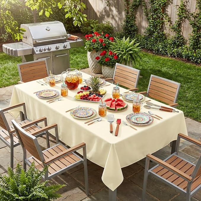 sancua Rectangle Tablecloth - 60 x 102 Inch - Stain and Wrinkle Resistant Washable Polyester Table Cloth, Decorative Fabric Table Cover for Dining Tables, Buffet Parties and Camping, Beige