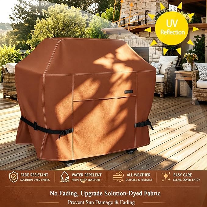NettyPro Grill Cover for Outdoor Grill 60 inch Waterproof Heavy Duty Gas BBQ Cover for Outside Weber, Char-Broil, Brinkmann, Jenn Air, Nexgrill 3-4 Burners Barbecue, Brown
