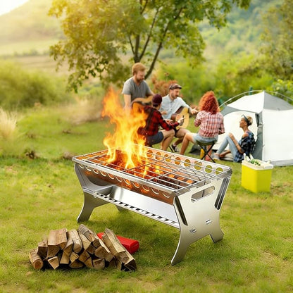Stainless Steel Portable Charcoal Grill Heater Heating Stove with Ash Tray - Compact BBQ Grill for In and Outdoor Camping, Backyard, Picnic, Easy to Assemble & Clean