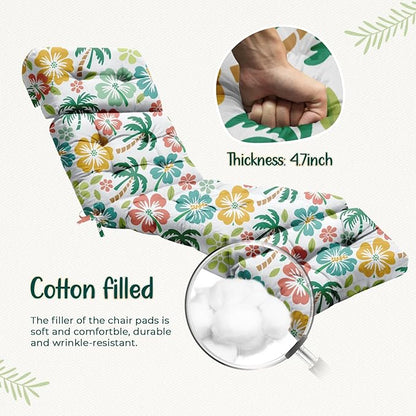 Outdoor Chaise Lounge Chair Cushion 75.1 x 22.8 x 4.7 Inches 100% Waterproof Replacement Cotton Patio Pool Lounge Chair Cushion for Outdoor Furniture with Ties, Green Coconut Tree